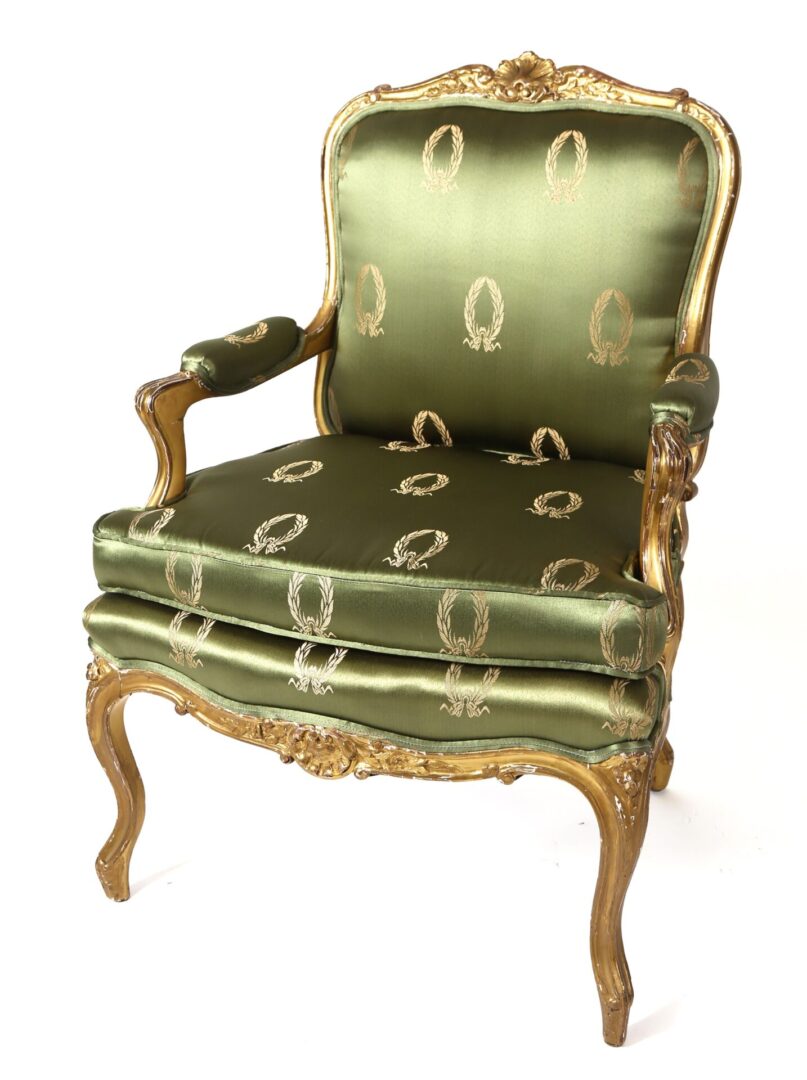 Antique giltwood French chair Green empire f