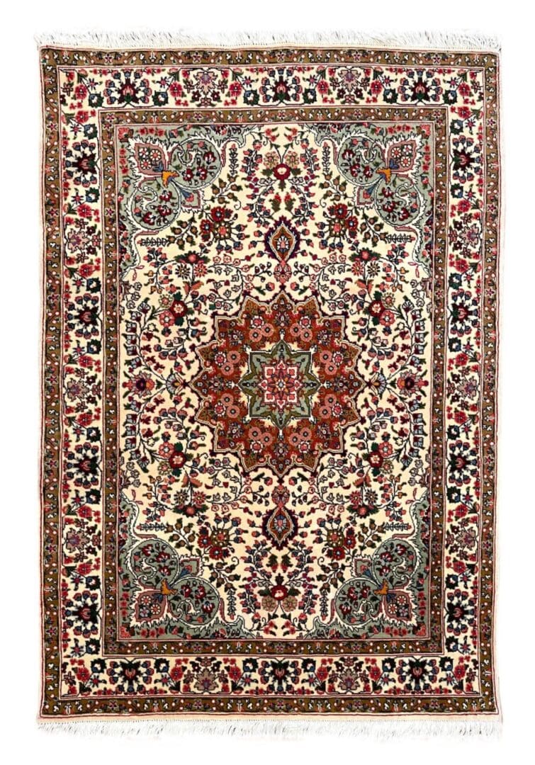 A rug with a floral design on it