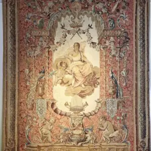A tapestry with an image of jesus and the virgin mary.