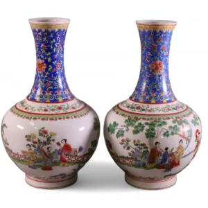 Pair of Chinese porcelain vases with floral designs.