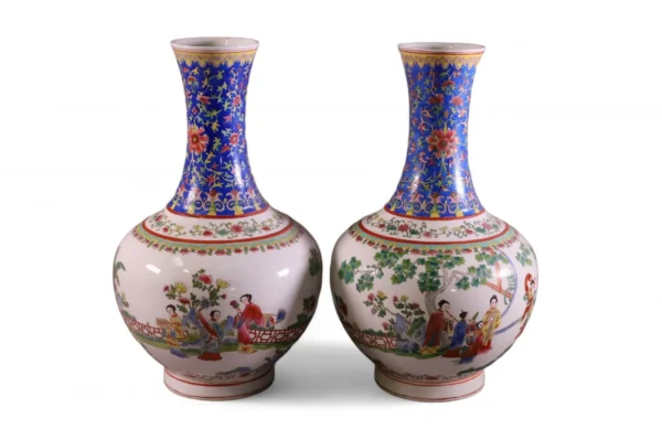 Pair of Chinese porcelain vases with floral designs.