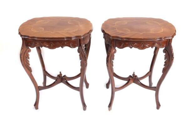 Pair of Antique French side tables with inlaid woods