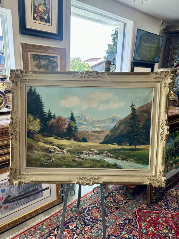 Old European Landscape Oil on canvas in Regency Frame