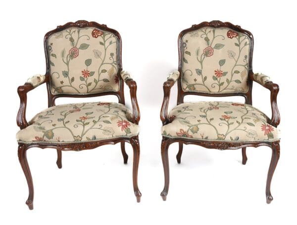 Pair of French chairs with floral fabric