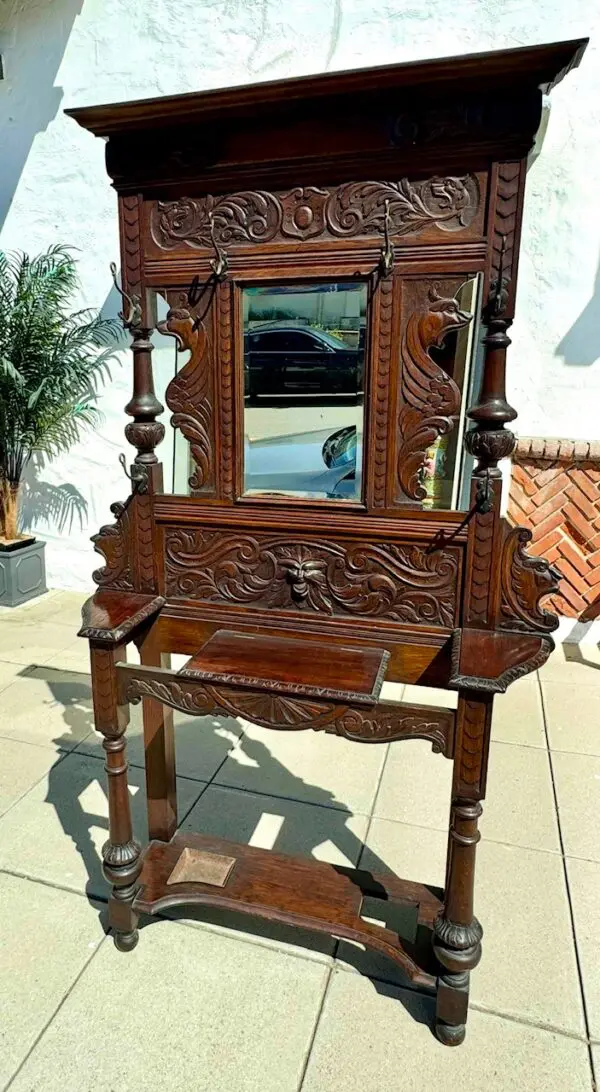 Antique English oak carved hat /coat rack