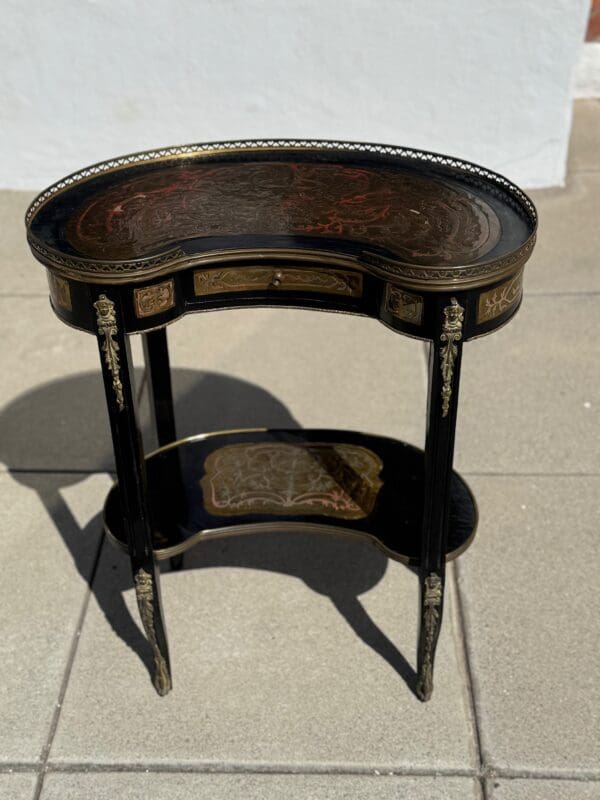 Antique French Boulle style occasional table with draw and gallery top