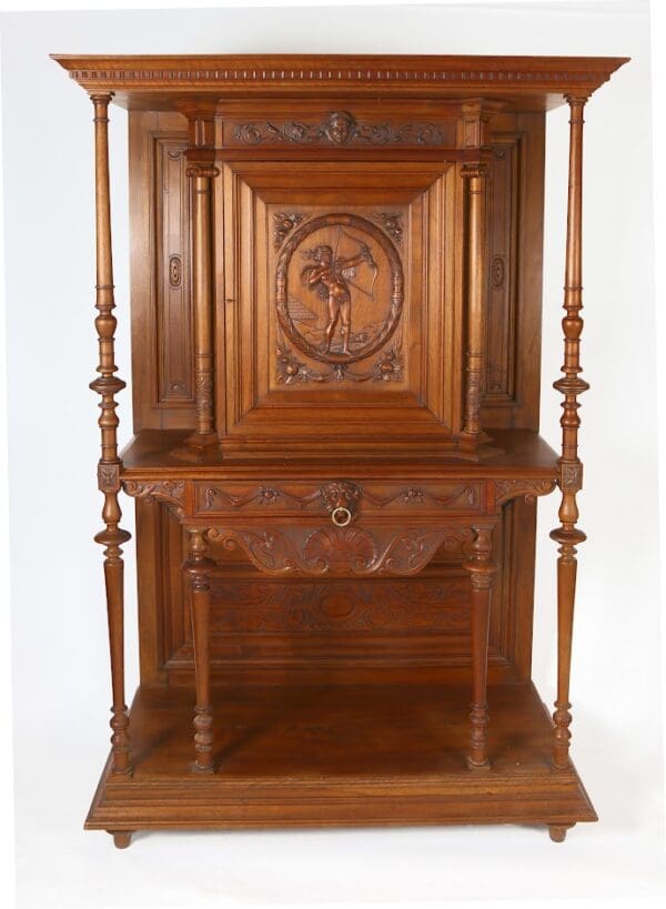 Antique French ornately carved Walnut cabinet