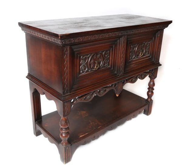 Antique Spanish Oak Cabinet with draw and bottom gallery - Image 2