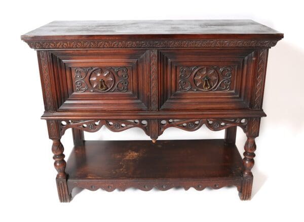 Antique Spanish Oak Cabinet with draw and bottom gallery