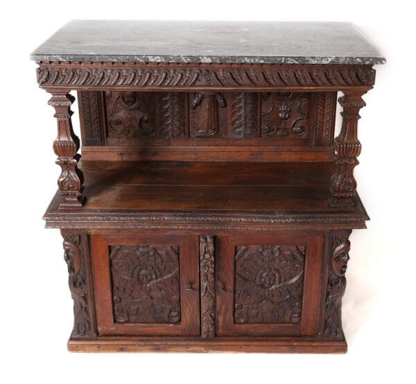 Antique Spanish Gothic Revival Cabinet with marble top