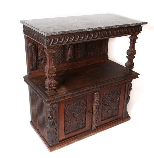 Antique Spanish Gothic Revival Cabinet with marble top - Image 2