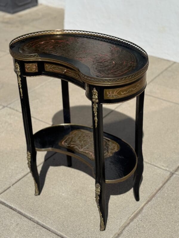 Antique French Boulle style occasional table with draw and gallery top - Image 2
