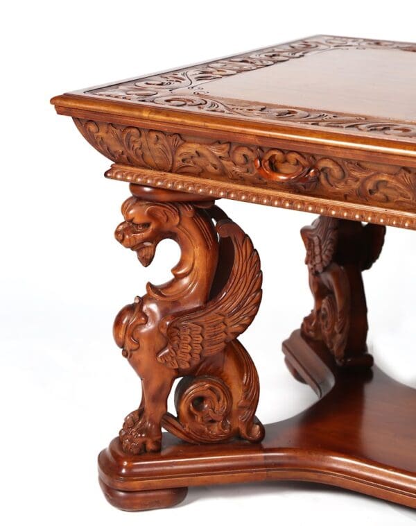 Antique English carved wing griffin desk with 2 draws - Image 2