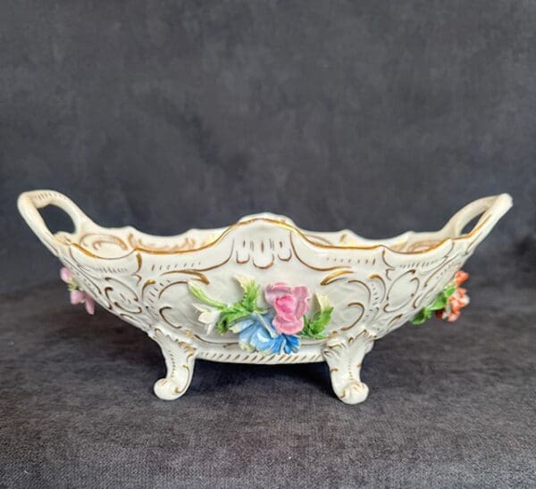 Dresden Bowl with hand painted applied flowers