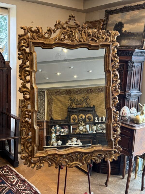 Antique Italian hard carved gilt wood Mirror 50 tall x 34 wide