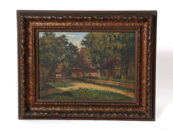 Charming antique oil on canvas depicting cottage 16 tall x 20 wide 