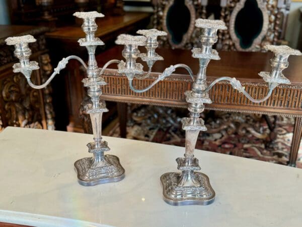 Pair of Antique Silver-plated English candelabras