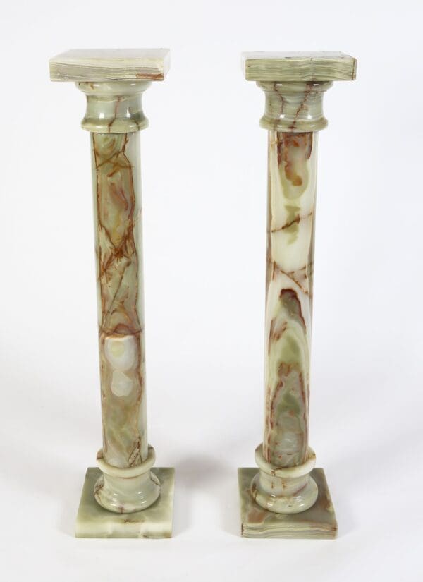 Pair of hand carved Italian Onyx Pedestals 40.5 tall x 8.5 wide x 8.5 deep