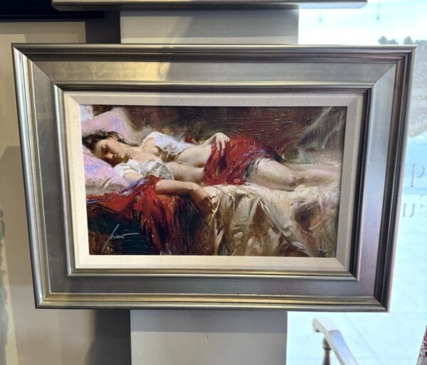 Stunning limited edition mixed media entitled "Restful" by Pino , signed 20 tall x 28 wide