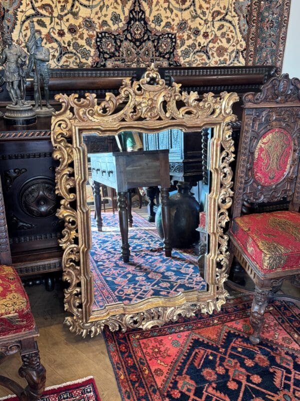 Antique Italian hard carved gilt wood Mirror 50 tall x 34 wide - Image 2