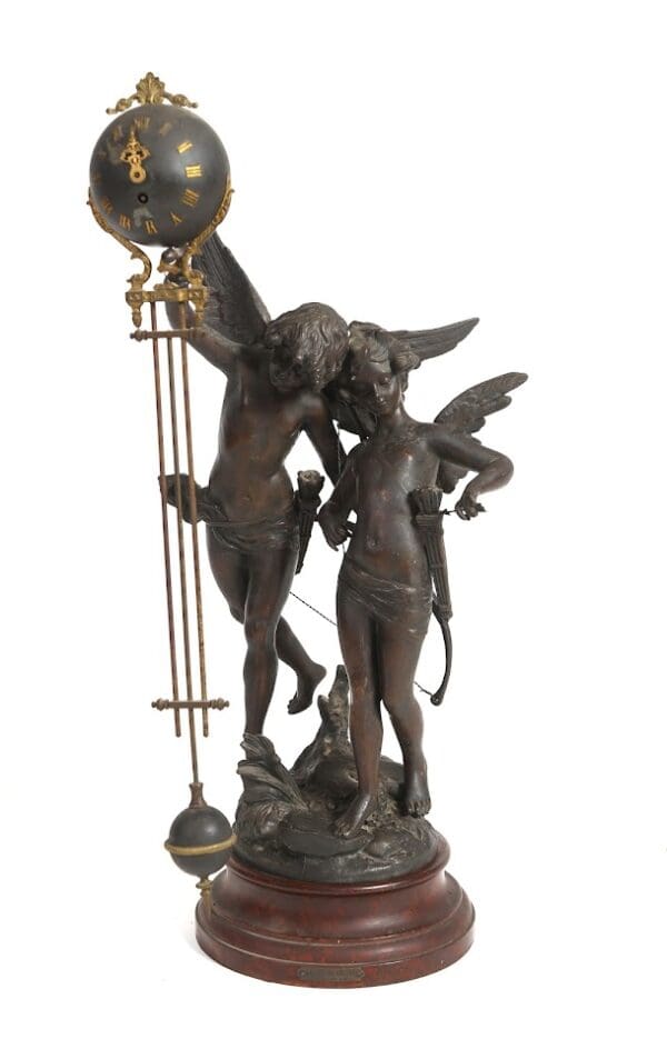 Antique large French Swingers Clock with Cupid and Psyche