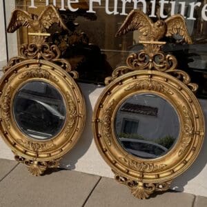 Large pair of Antique English giltwood mirrors with Eagle crest tops