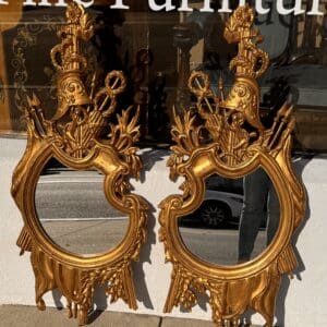 Pair of Antique Italian hand-carved giltwood Trophy mirrors