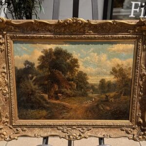 Antique French landscape oil in original giltwood frame