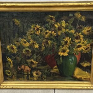 Antique Still Life with Sunflowers in giltwood frame