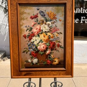 Antique French Still life flowers oil on board in original frame