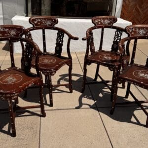 Set of 4 Antique Chinese hardwood chairs decorated with mother-of-pearl inlay