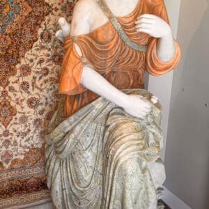 Lifesize carved multicolored marble Italian allegorical seated lady