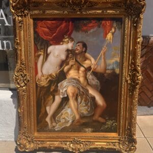 Ornate gold-framed classical painting of nude couple