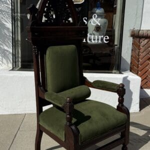 Antique English Gothic Revival Hall Chair with new Upholstery