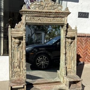 Antique large Hand-Carved Polychrome Architectural Mirror