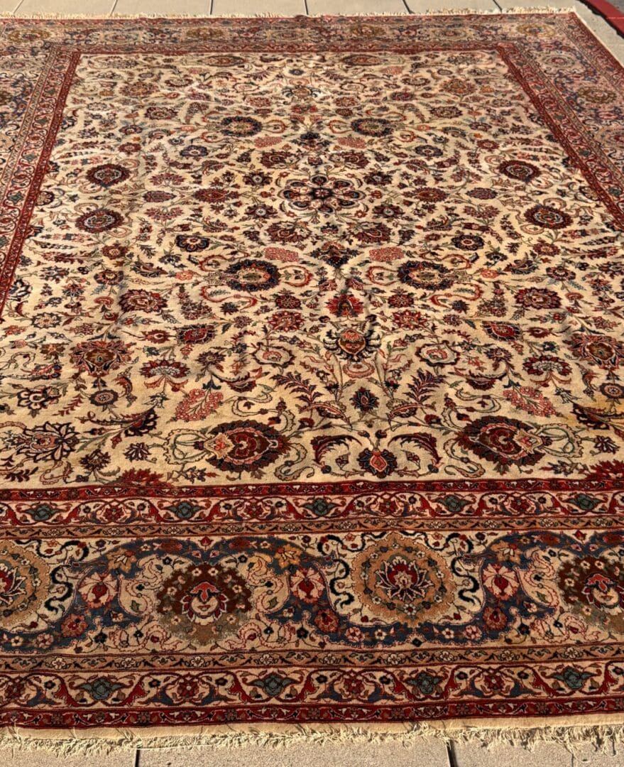 Extra Large Antique Persian Isfahan Carpet with Ivory field, Ruby & Deep Blues - Image 3