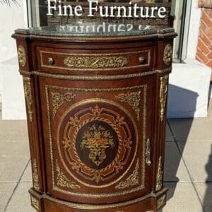 Magnificent French Louis XVI-Style Corner Cabinet with Green Marble Top & Ornate Gilt Mounts