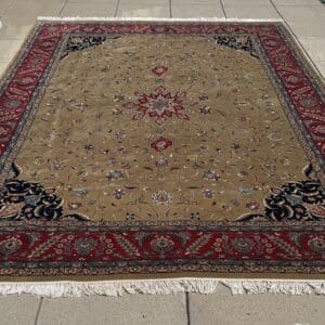 Handmade pure wool Carpet with Olive Gold, Ruby & Midnight Blue