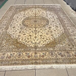 Extra Large Handmade Pure Silk Tabriz-Style Carpet -Ivory & Soft Champagne color