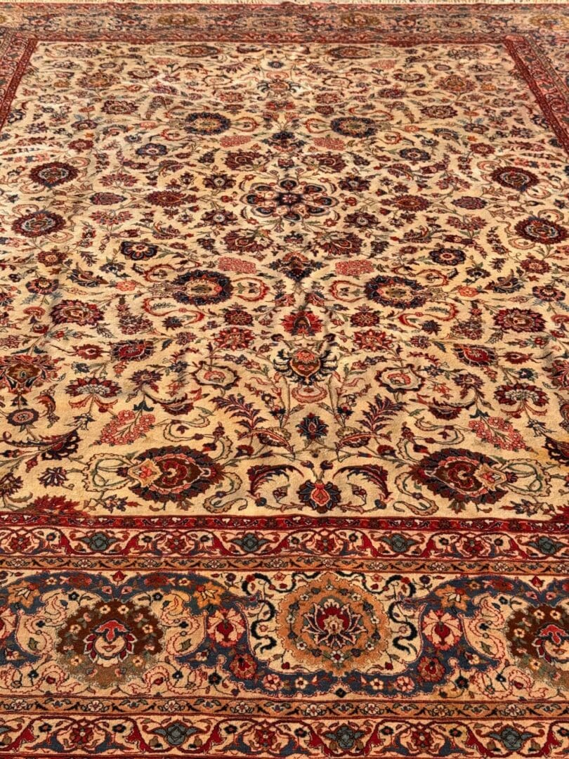 Extra Large Antique Persian Isfahan Carpet with Ivory field, Ruby & Deep Blues - Image 2
