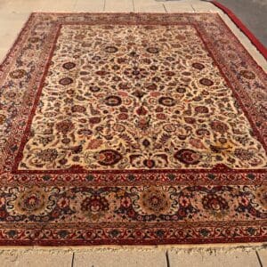 Extra Large Antique Persian Isfahan Carpet with Ivory field, Ruby & Deep Blues