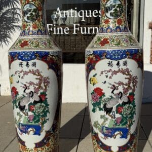 Magnificent Pair of Monumental Chinese Famille Rose Porcelain Floor Vases