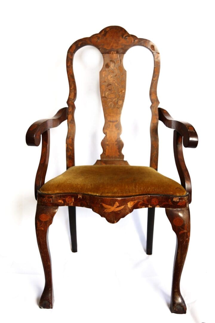 Antique Dutch Floral Marquetry Armchair, Circa Early to Mid-1700s