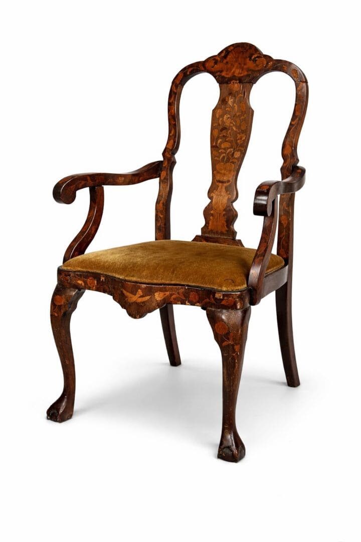 Antique Dutch Floral Marquetry Armchair, Circa Early to Mid-1700s