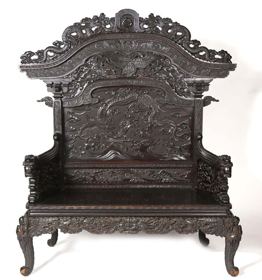 Antique Japanese Carved Dragon Throne-Form Chair