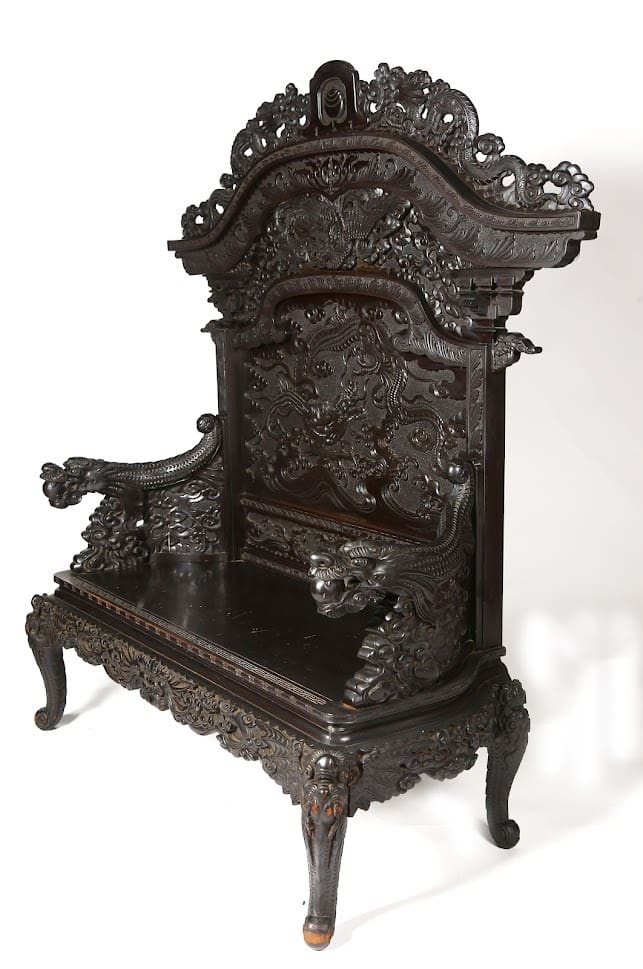 Antique Japanese Carved Dragon Throne-Form Chair (Detail)