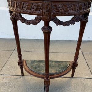 Pair of French Demi-Lune Console Tables with Inset Marble