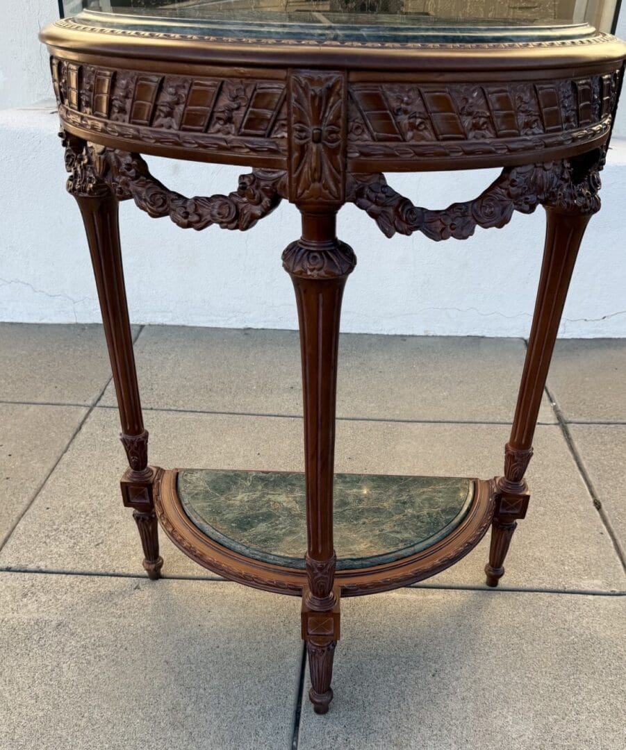 Pair of French Demi-Lune Console Tables with Inset Marble